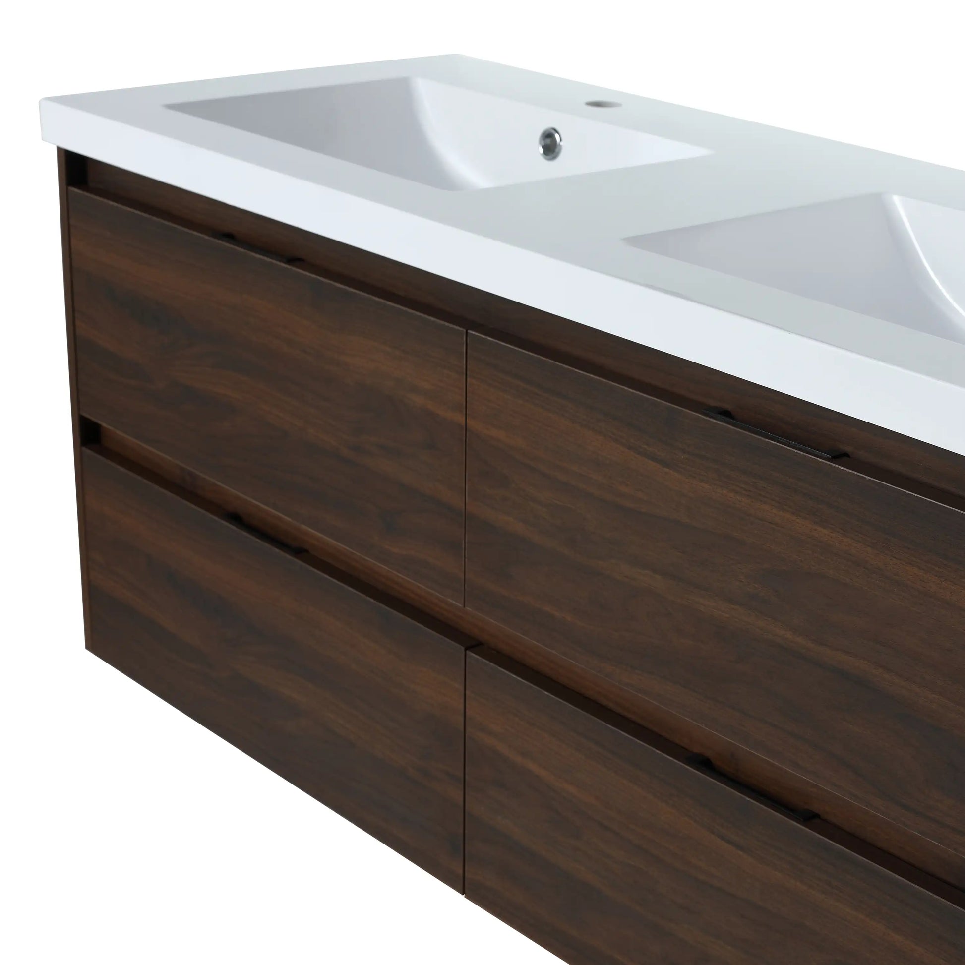 48 Inch Bathroom Vanity with Dual Resin Sinks & Soft Close Drawers color: California Walnut