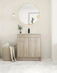 Modern Gel Sink Vanity with Metal Handles, Soft-Close Hinges, and Ample Storage Space color: White Oak