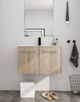 Modern Gel Sink Vanity with Metal Handles, Soft-Close Hinges, and Ample Storage Space color: White Oak