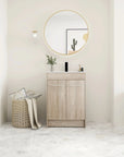 Modern Gel Sink Vanity with Metal Handles, Soft-Close Hinges, and Ample Storage Space color: White Oak