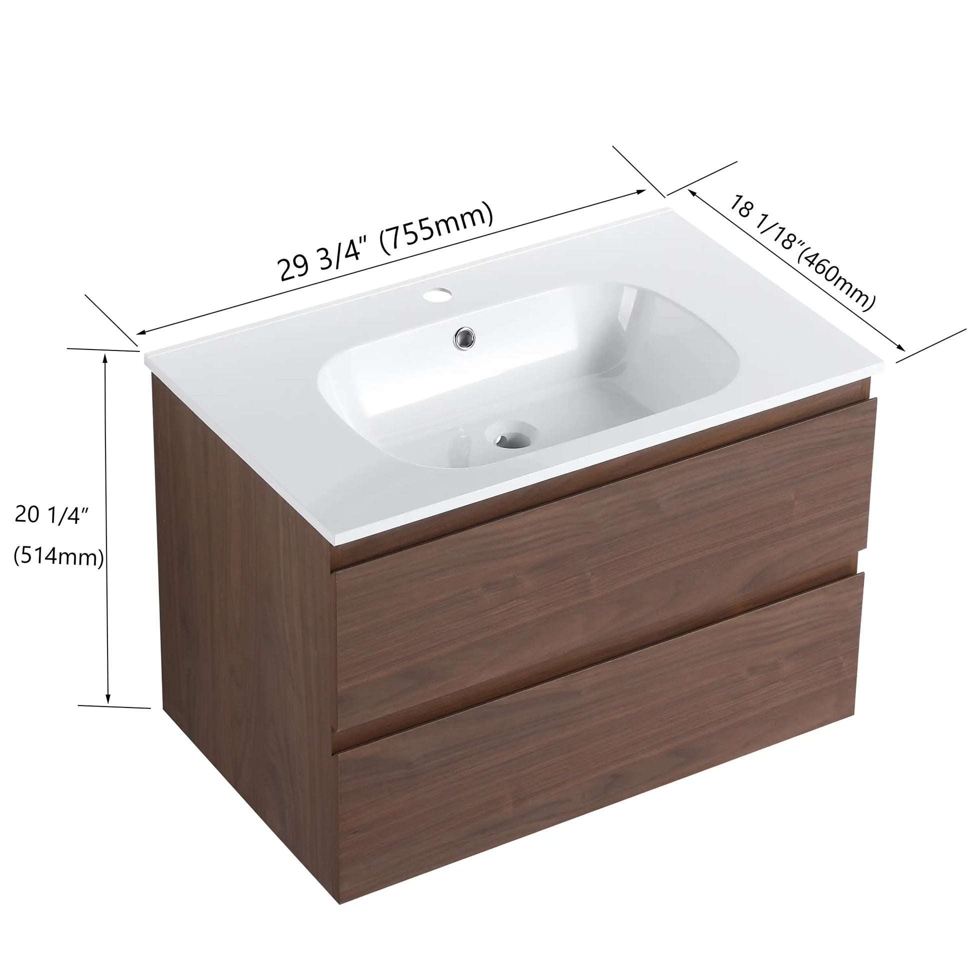 30" Bathroom Vanity with Gel Basin Top and Soft-Close Drawer color: Brown Oak