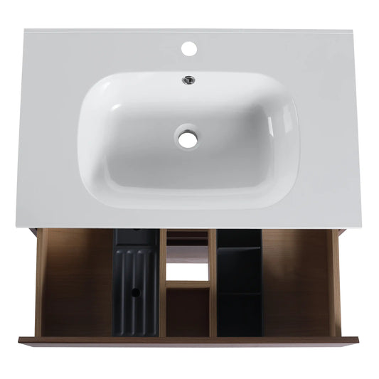 30" Bathroom Vanity with Gel Basin Top and Soft-Close Drawer color: Brown Oak