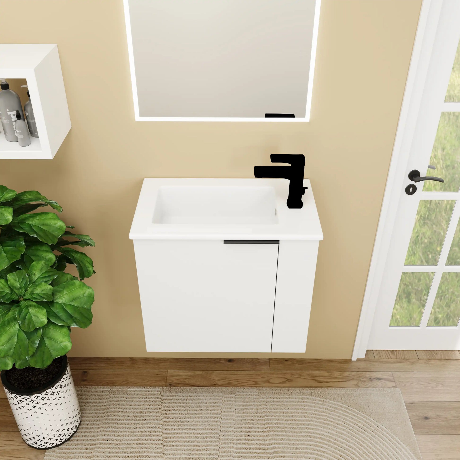 Bathroom Vanity with Sink 22 Inch for Small Floating Bathroom with Soft Close Door color: White