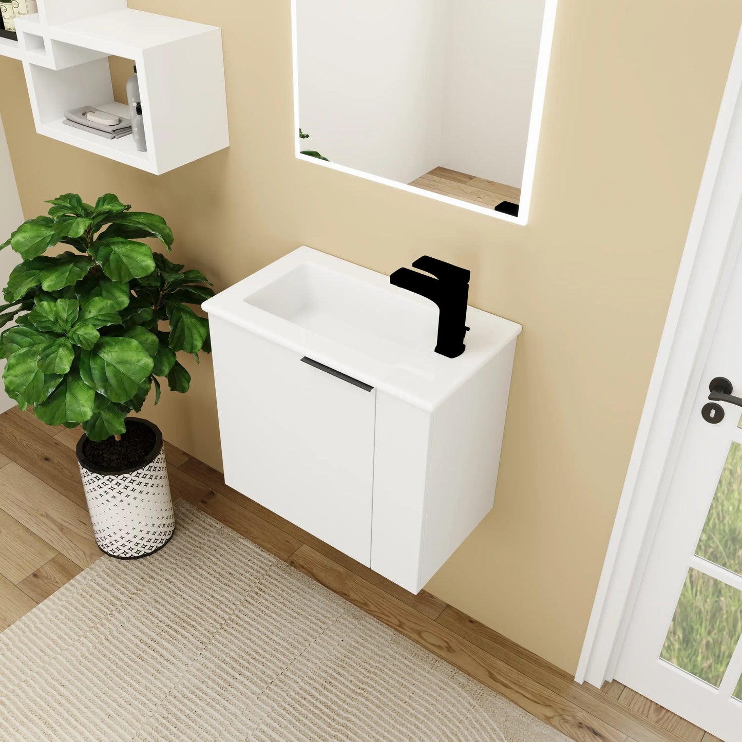 Bathroom Vanity with Sink 22 Inch for Small Floating Bathroom with Soft Close Door color: White