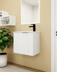 22 inch small white bathroom vanity side angle view in small bathroom | Ace Decor