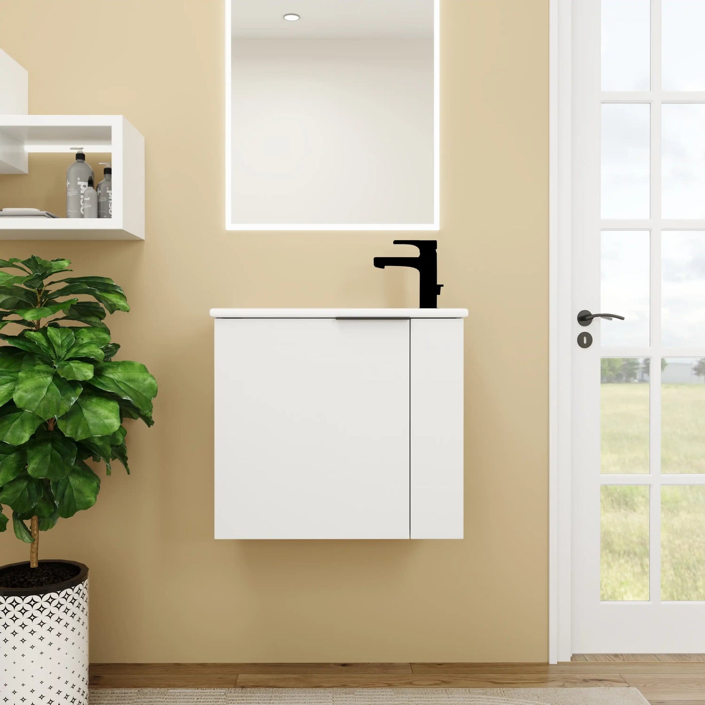 Bathroom Vanity with Sink 22 Inch for Small Floating Bathroom with Soft Close Door color: White