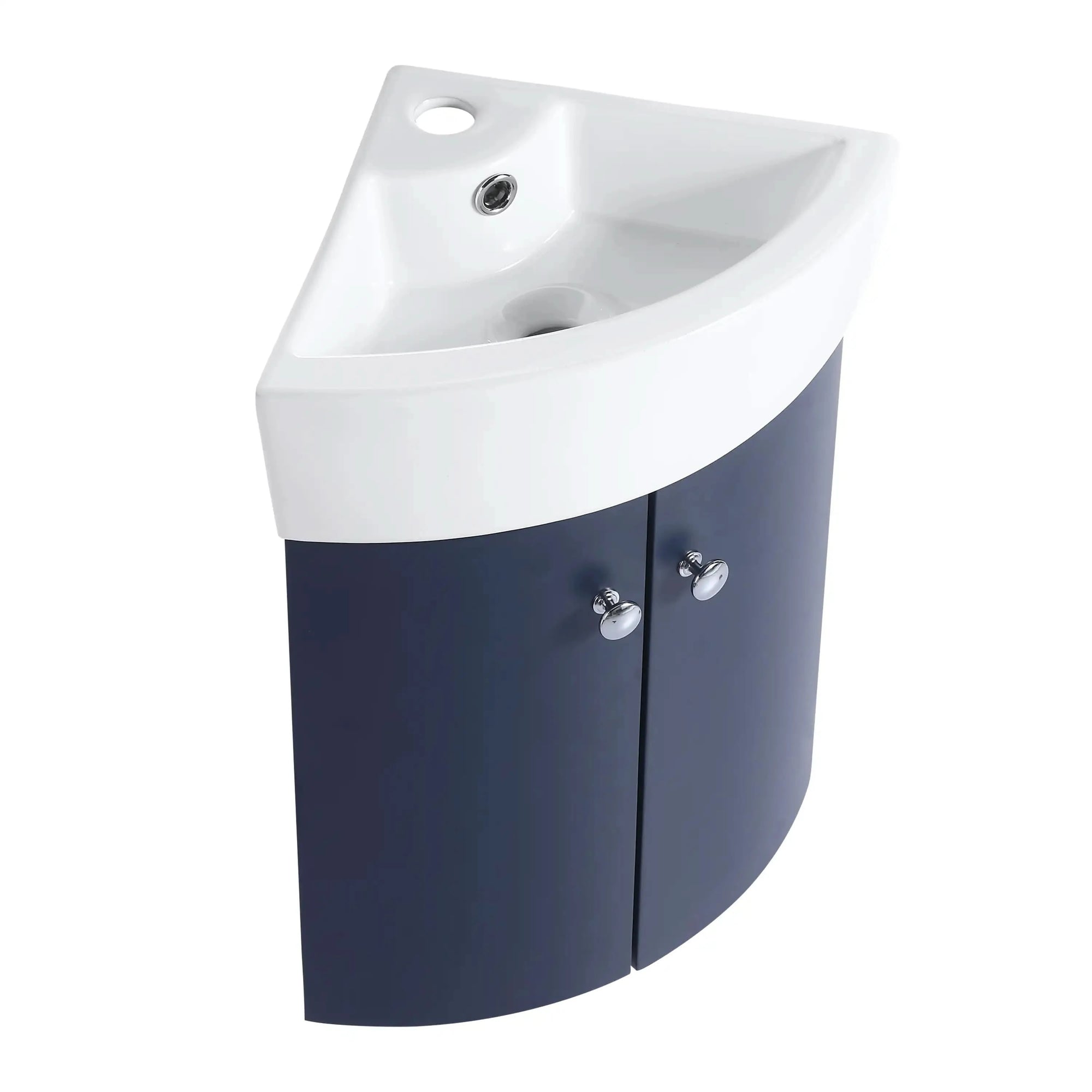 Corner Bathroom Sink Vanity Set - Wall-Mounted Cabinet for Small Spaces color: Navy Blue