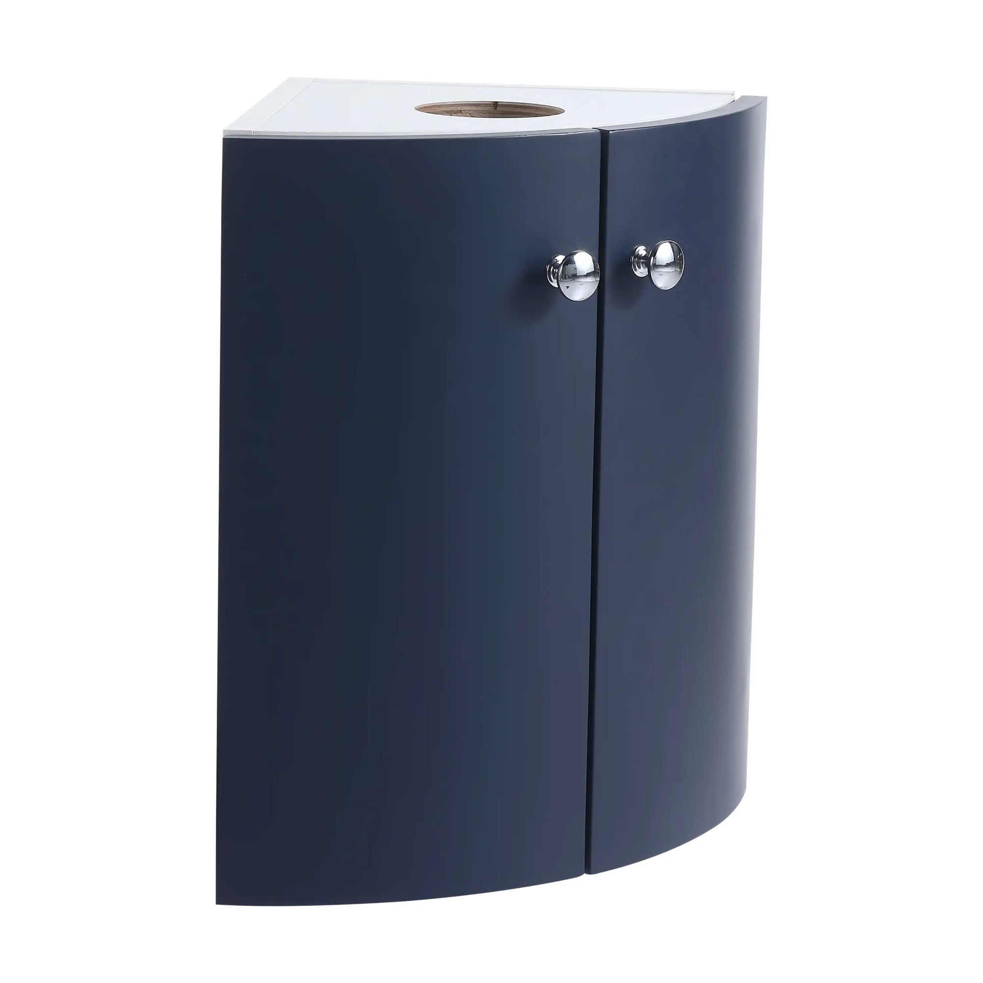12.8" navy blue corner vanities for bathrooms wall-mounted cabinet front view | Ace Decor
