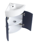 12.8" navy blue corner vanities for bathrooms with double-tier interior storage | Ace Decor
