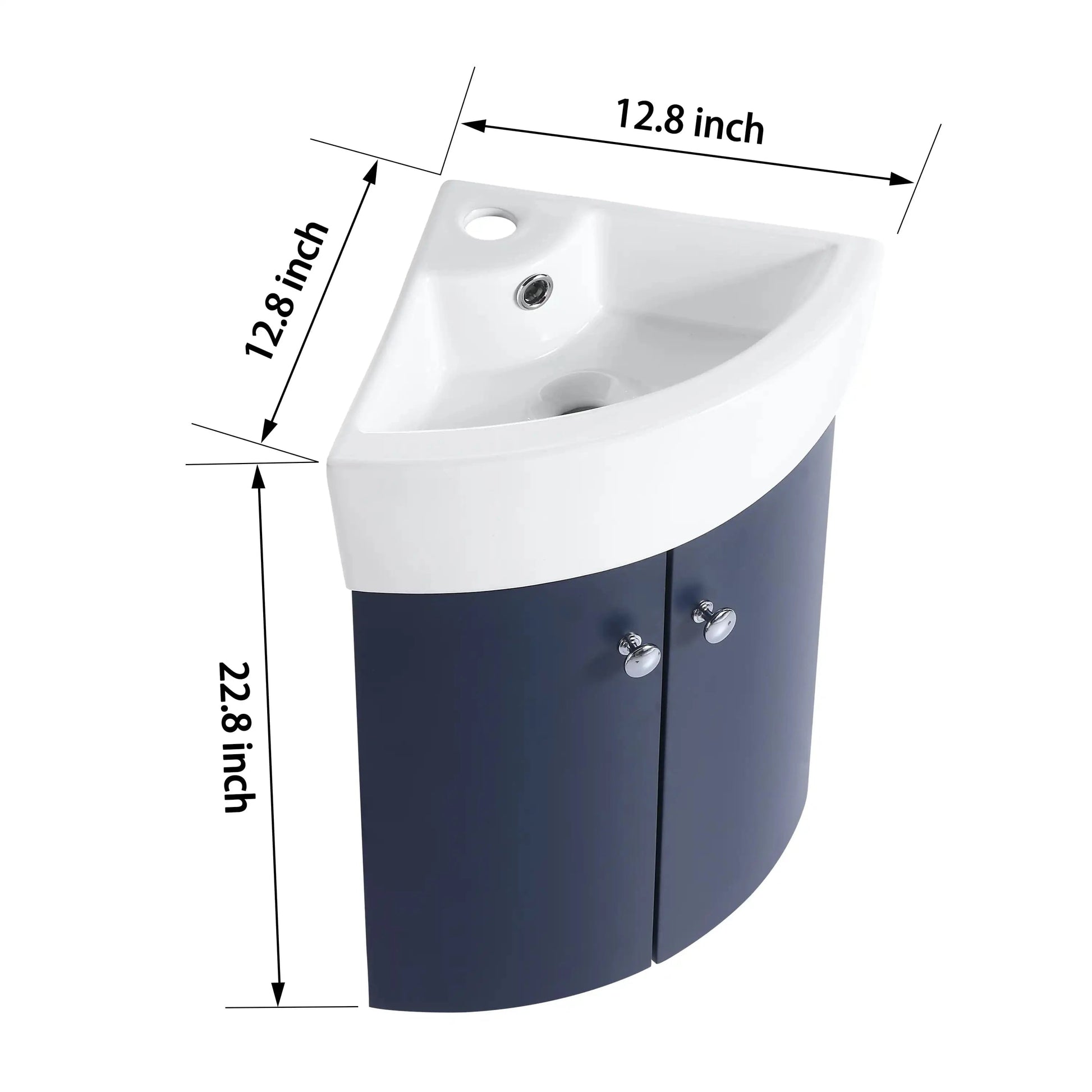 Corner Bathroom Sink Vanity Set - Wall-Mounted Cabinet for Small Spaces color: Navy Blue