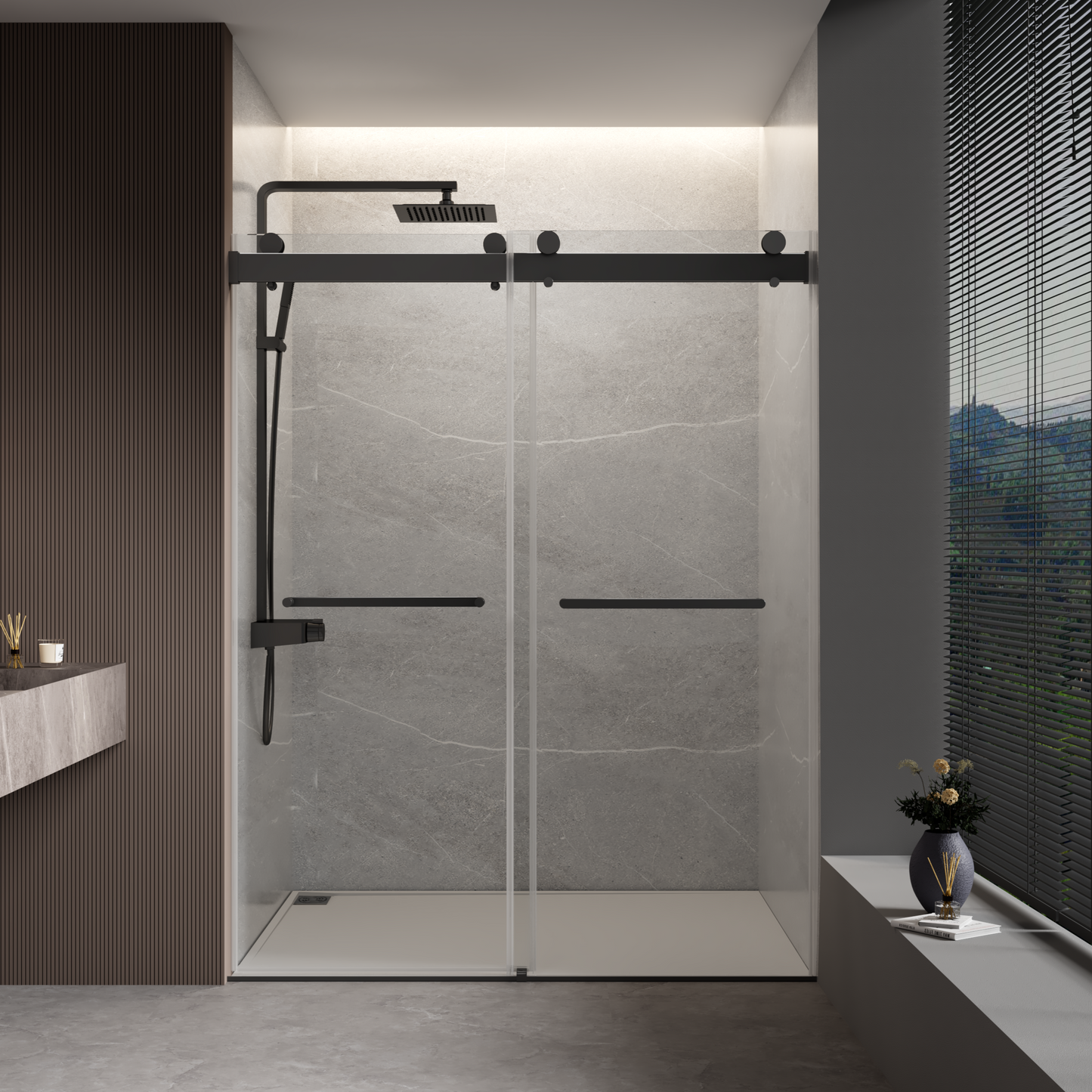 Bypass Shower Door Frameless with Soft-Close color:Matte Black