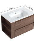 Wall-Mounted Bathroom Vanity with Gel Sink & Soft Close Drawers color: Brown Oak