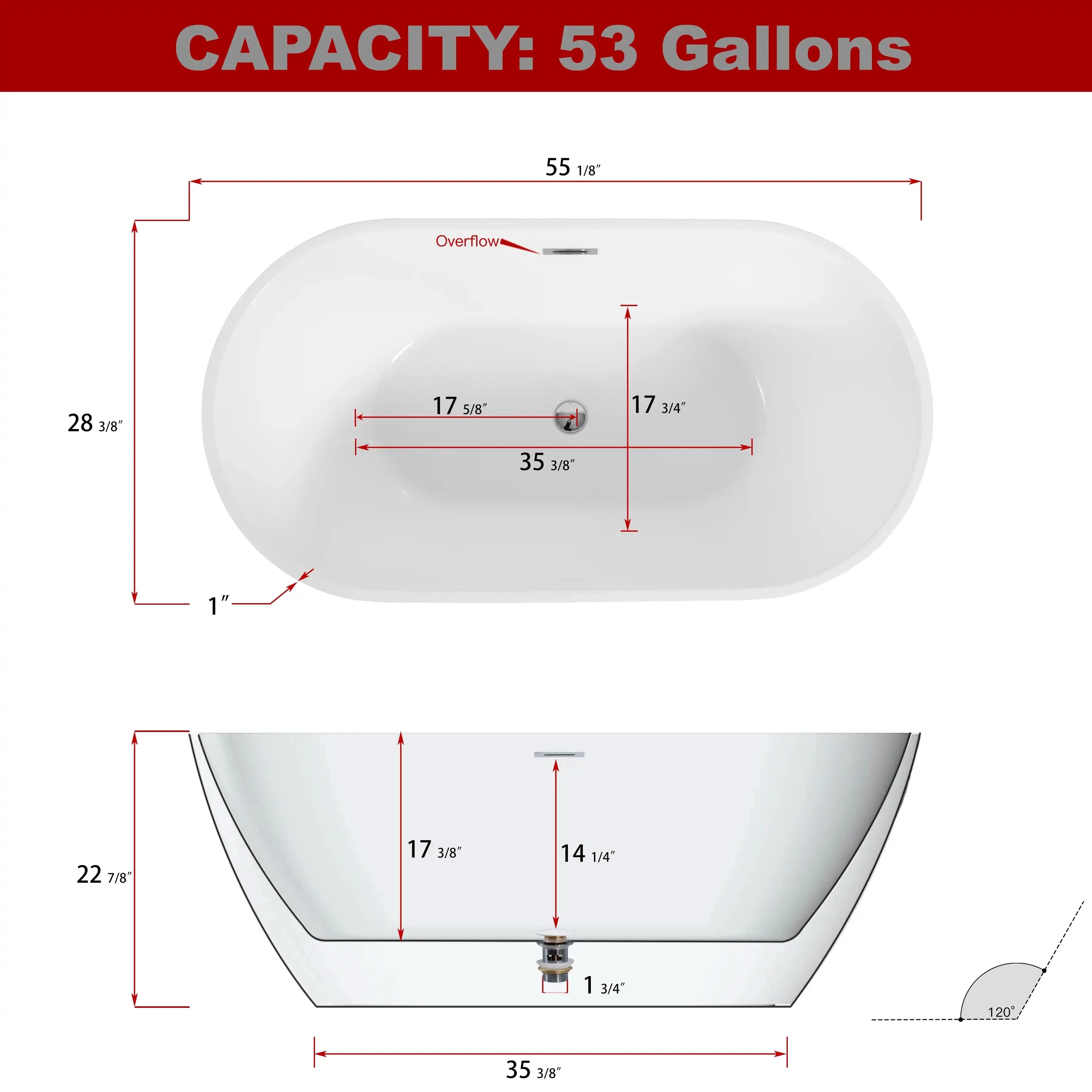Elegant Freestanding Gloss White Bathtub with Overflow Control color: White