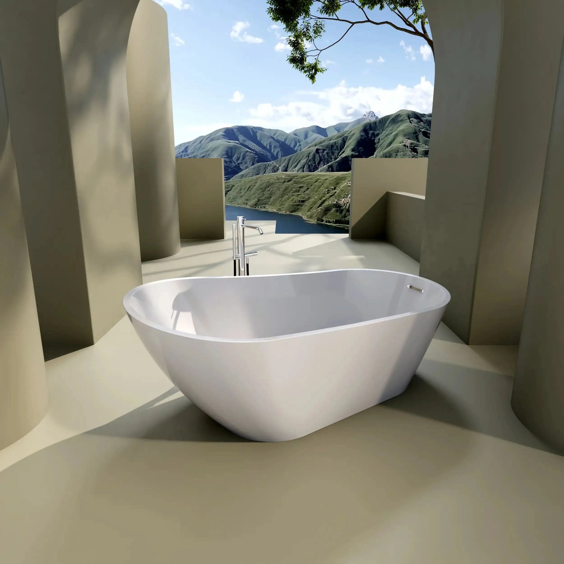 Luxurious Freestanding Acrylic Bathtub - Modern Design, Ultimate Comfort, and Efficient Drainage color: White