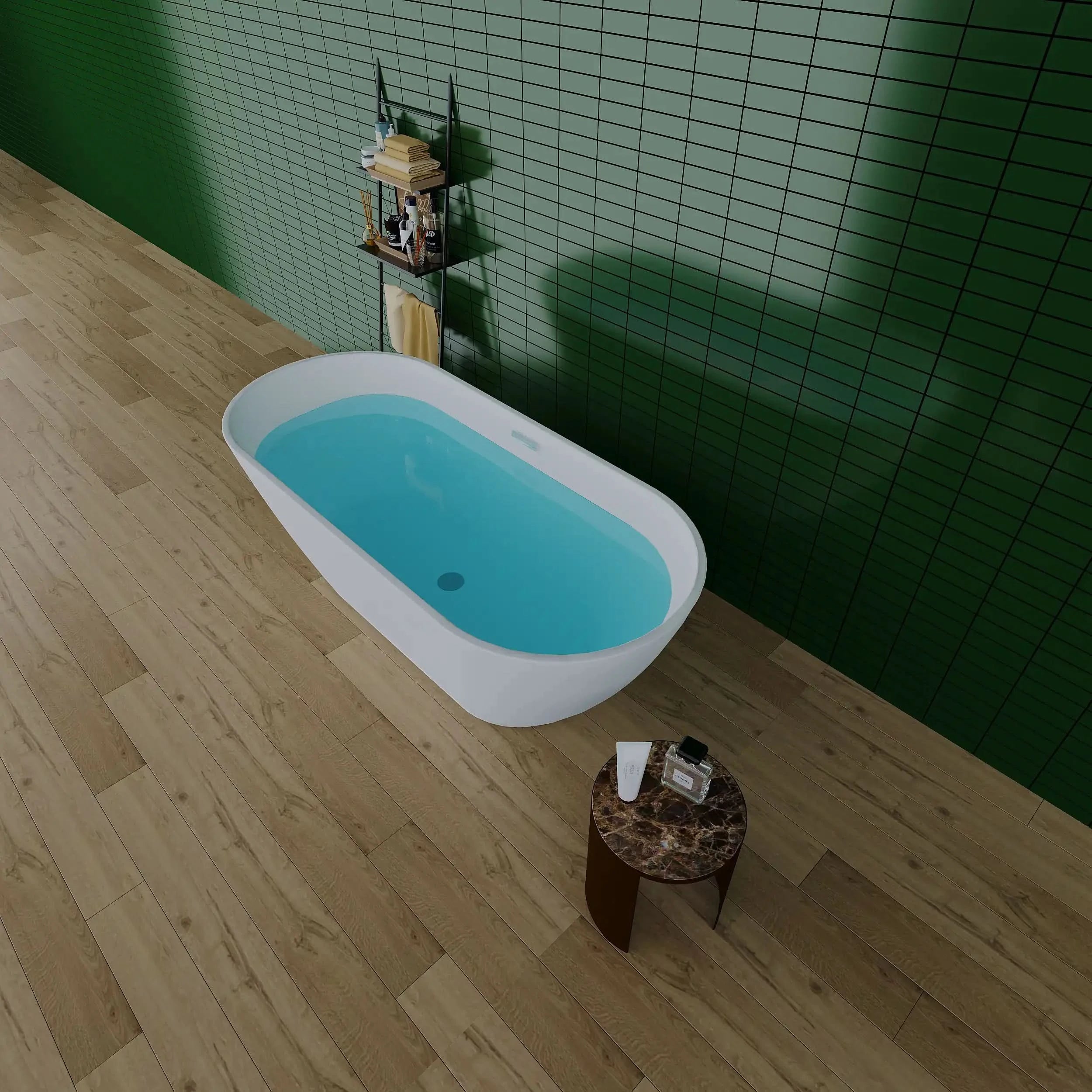 Elegant Freestanding Gloss White Bathtub with Overflow Control color: White