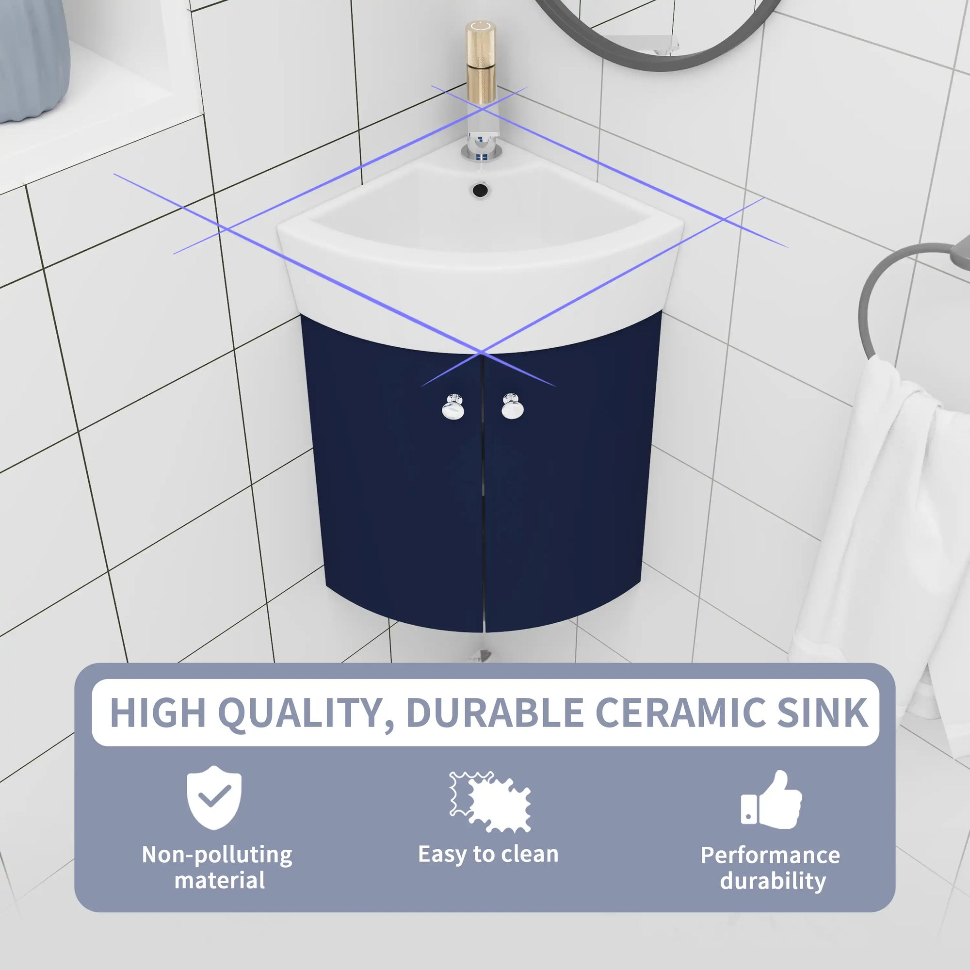 12.8" corner vanities for bathrooms with durable ceramic sink and modern design | Ace Decor
