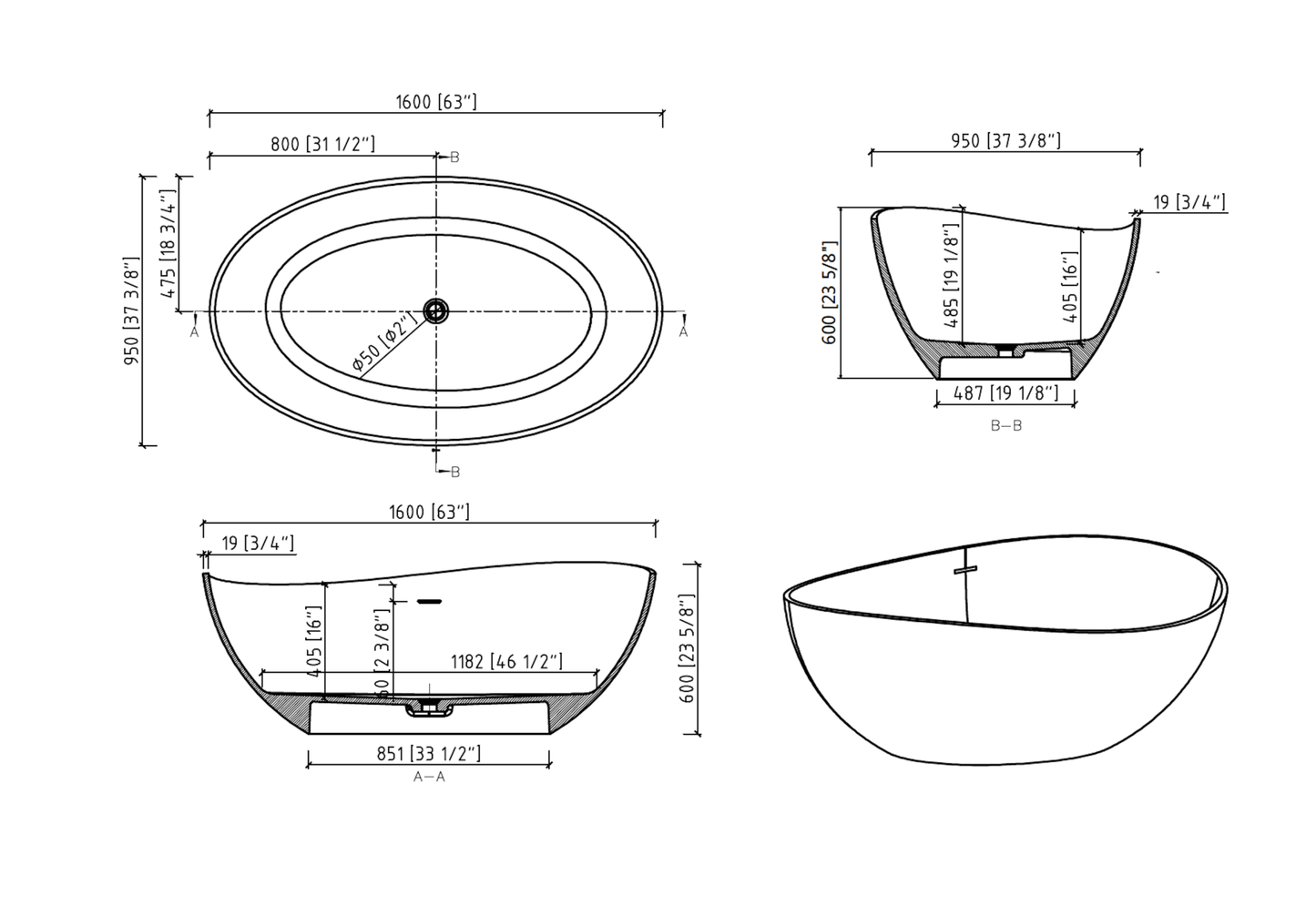 Luxurious 63" Freestanding Matte White Bathtub - Durable, Easy to Install color:white