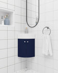 12.8" wall-mounted corner vanities for bathrooms installed in modern tiled space | Ace Decor