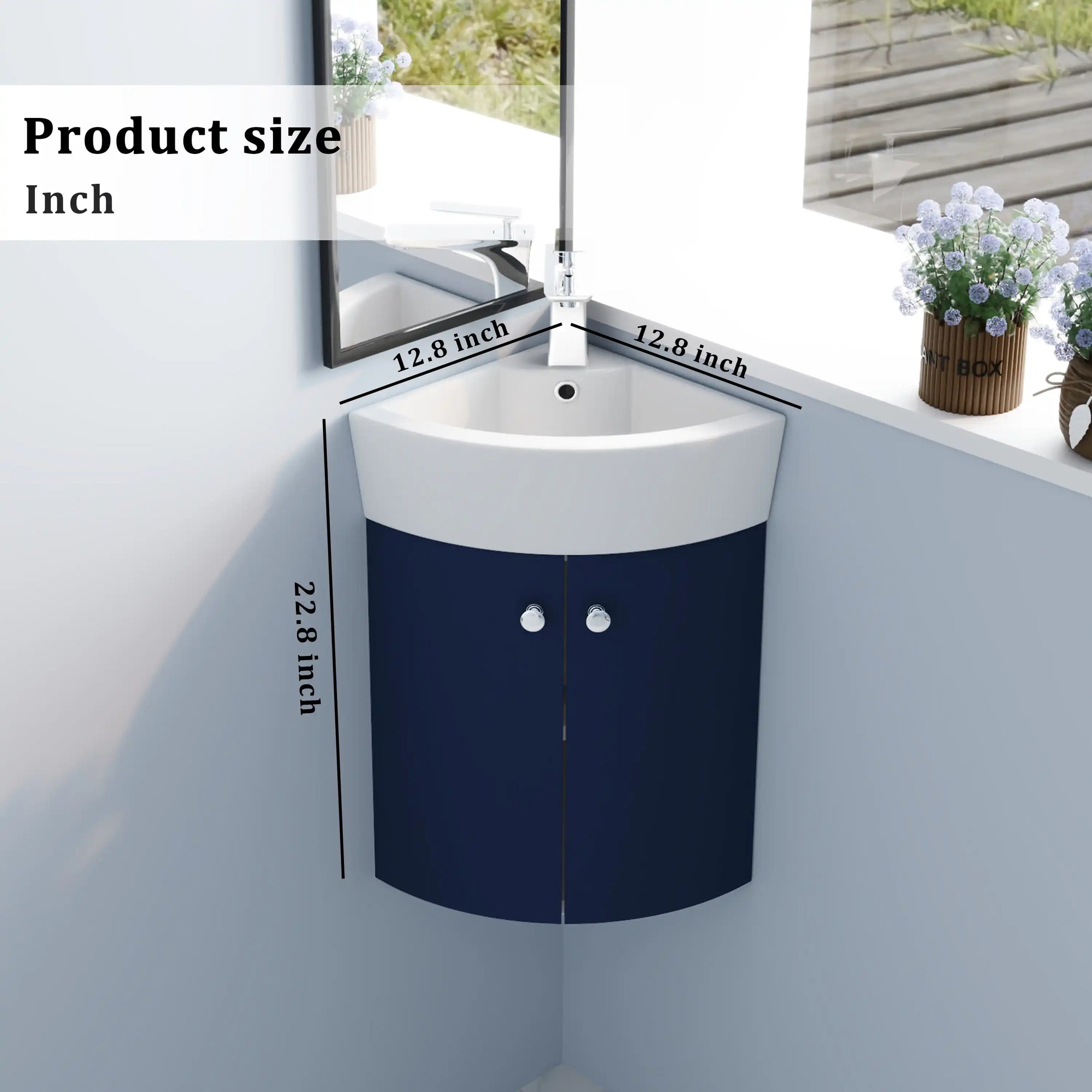 12.8” Plywood Wall-Mounted Corner Bathroom Sink and Vanity | ACE