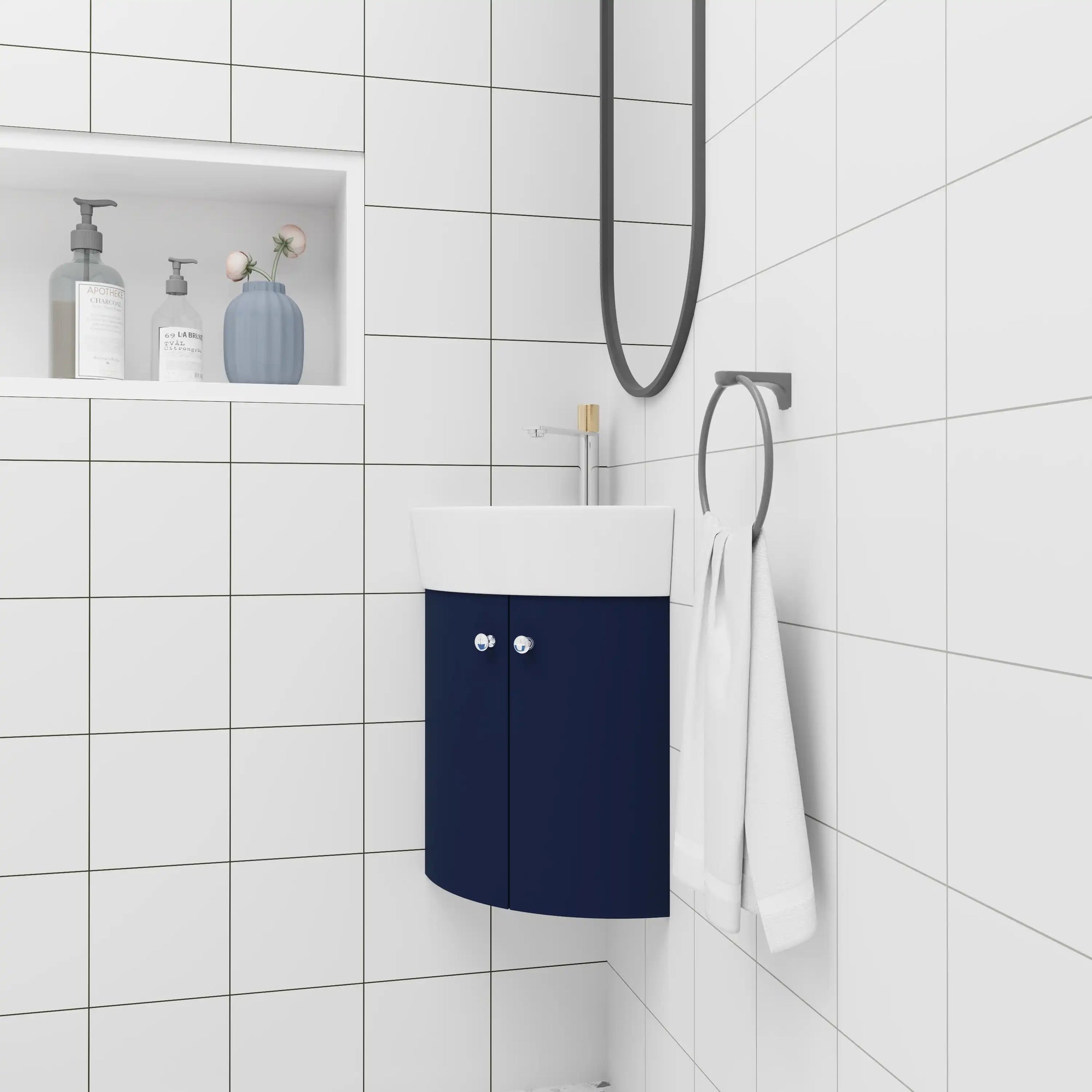 12.8” Plywood Wall-Mounted Corner Bathroom Sink and Vanity | ACE