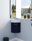 Corner Bathroom Sink Vanity Set - Wall-Mounted Cabinet for Small Spaces color: Navy Blue