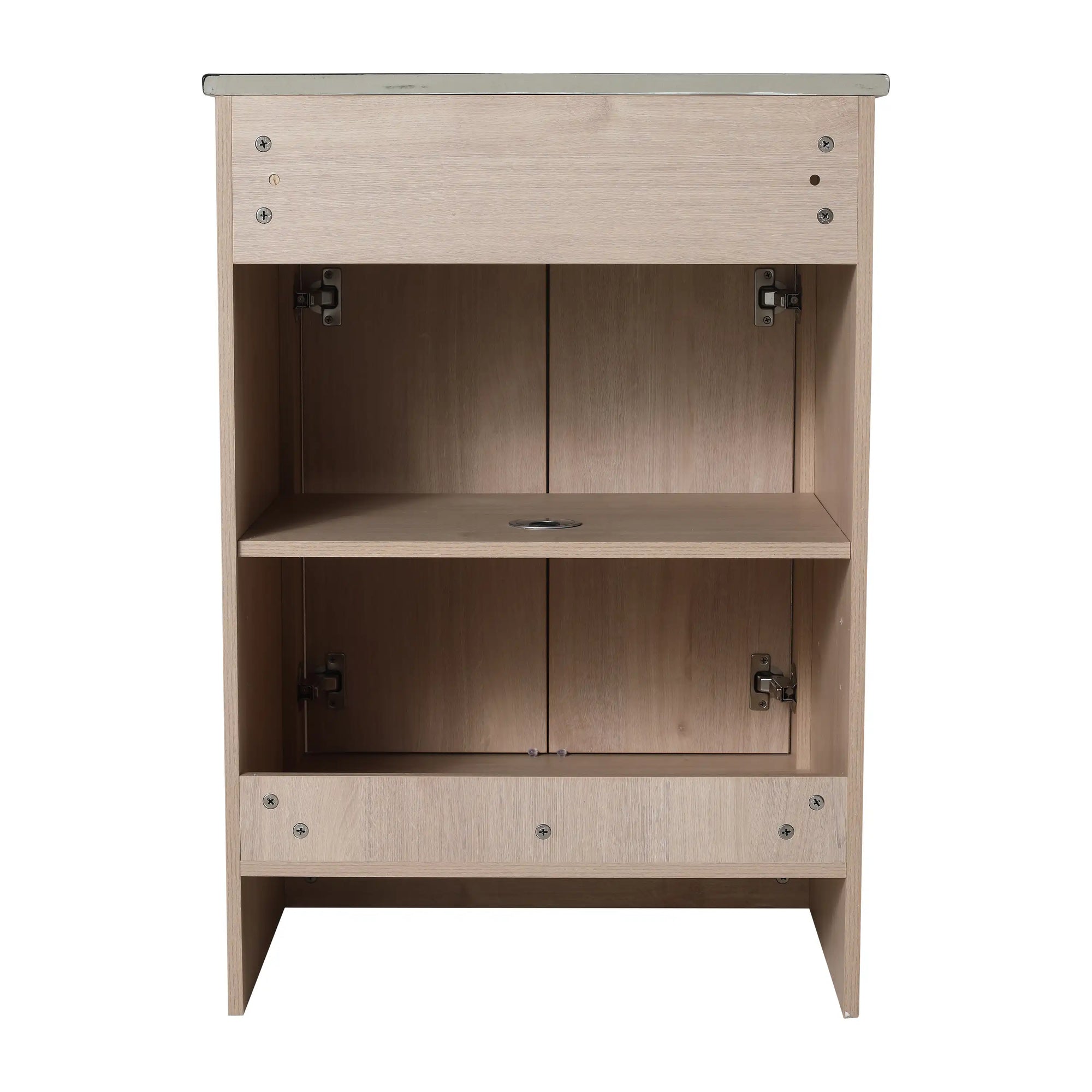 Interior storage view of freestanding 24 inch bathroom vanity (24") with adjustable shelf and cabinet space | Ace Decor