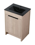 Front view of freestanding 24 inch bathroom vanity (24") in light oak with black integrated sink | Ace Decor