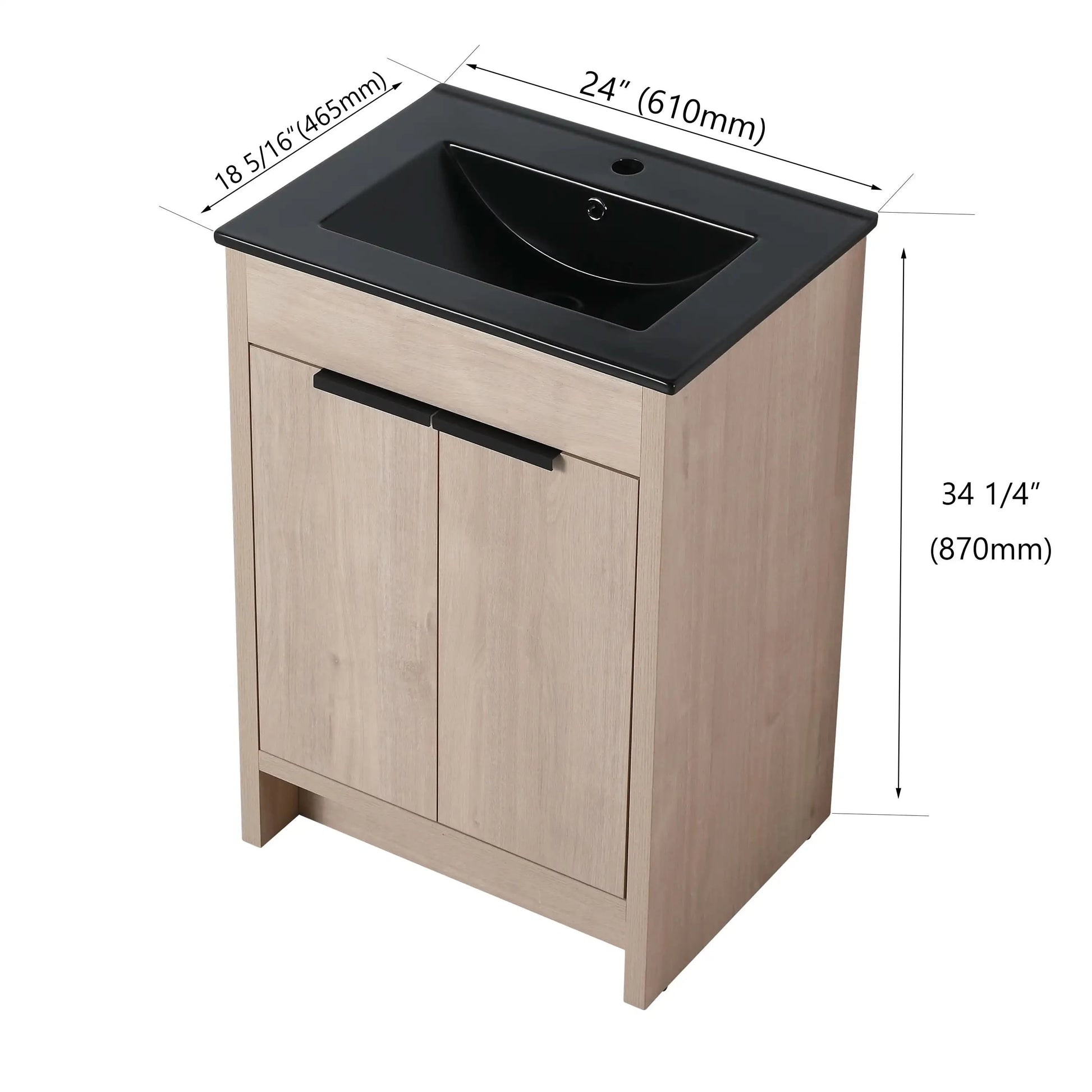 Freestanding Bathroom Vanity with Sink & 2 Soft-Close Doors color: Plain Light Oak