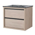 24" wall mounted bathroom vanity in light oak with integrated black sink, front perspective | Ace Decor