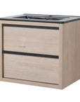 24" wall mounted bathroom vanity in light oak with integrated black sink, front perspective | Ace Decor