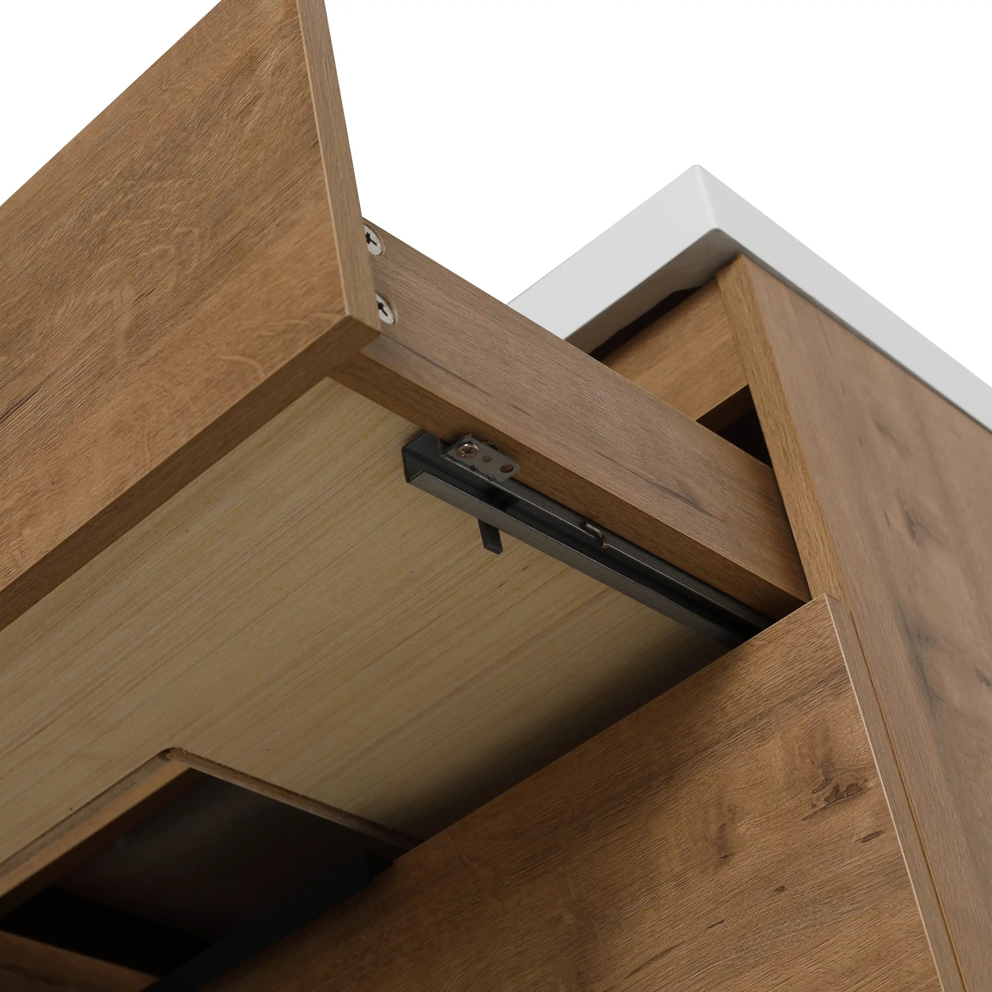 Soft-close drawer slide detail on 30" oak bathroom vanity showing smooth and stable operation | Ace Decor