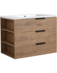 30" oak bathroom vanity with integrated sink and right-drawer storage design | Ace Decor