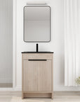 Front view of freestanding 24 inch bathroom vanity with black sink and minimalist light oak design, 24" | Ace Decor