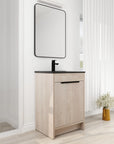 Freestanding 24 inch bathroom vanity with black sink in light oak finish, 24" modern bathroom setting | Ace Decor