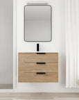 30" wall-mounted oak bathroom vanity with three drawers, modern bathroom setup | Ace Decor
