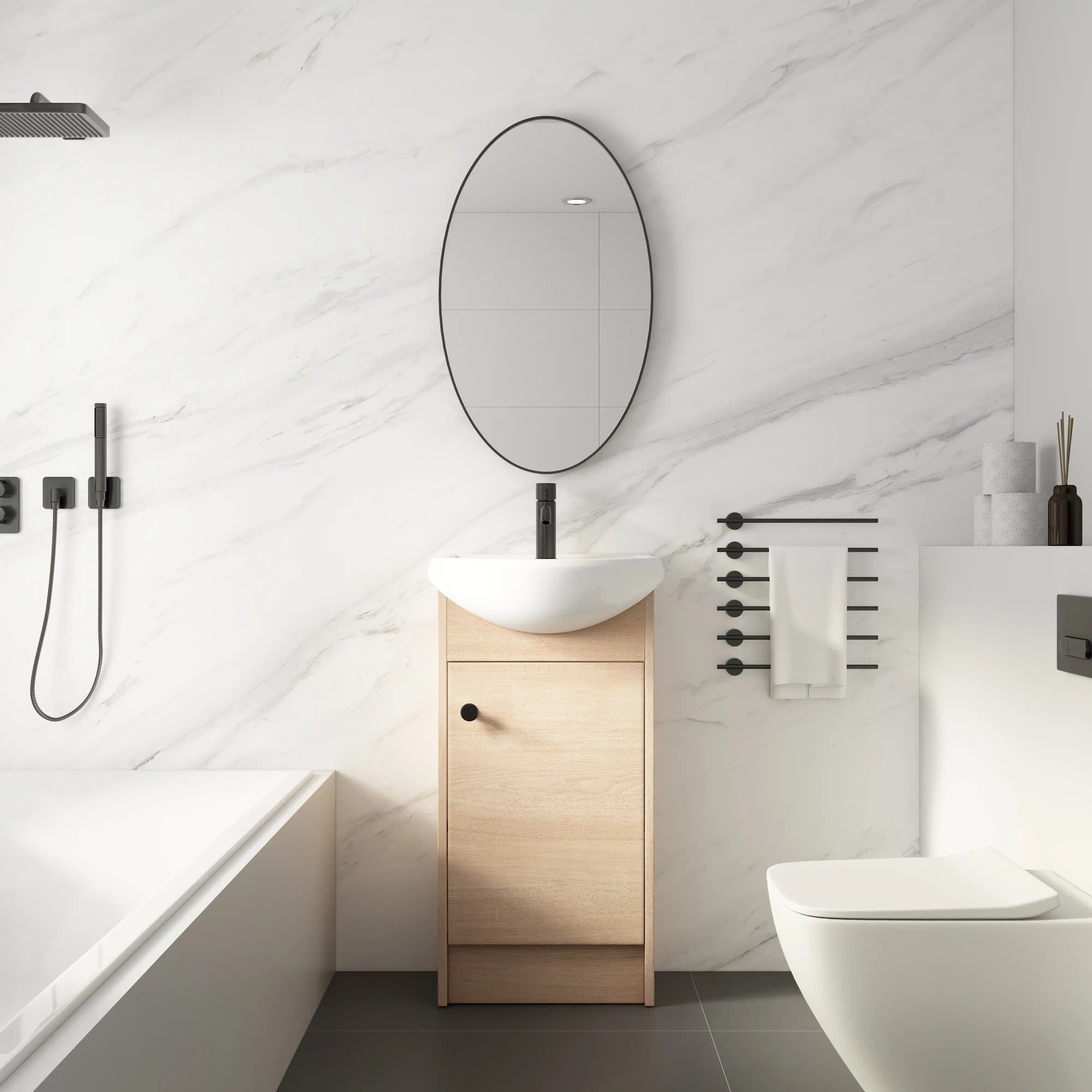 Lindenridge Series 18" Freestanding Bathroom Vanity with Curved Sculpted Ceramic Sink