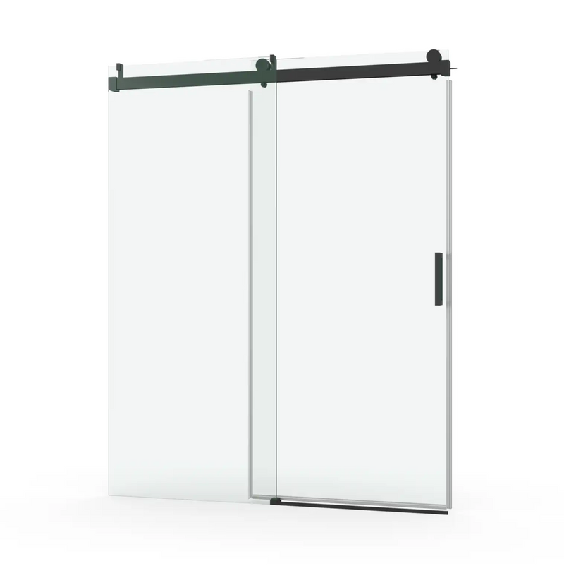 60" x 76" Black Semi-Frameless Soft Close Shower Doors - 8mm Tempered Glass