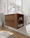 30" bathroom vanities brown modern floating vanity with drawers and side shelving | Ace Decor