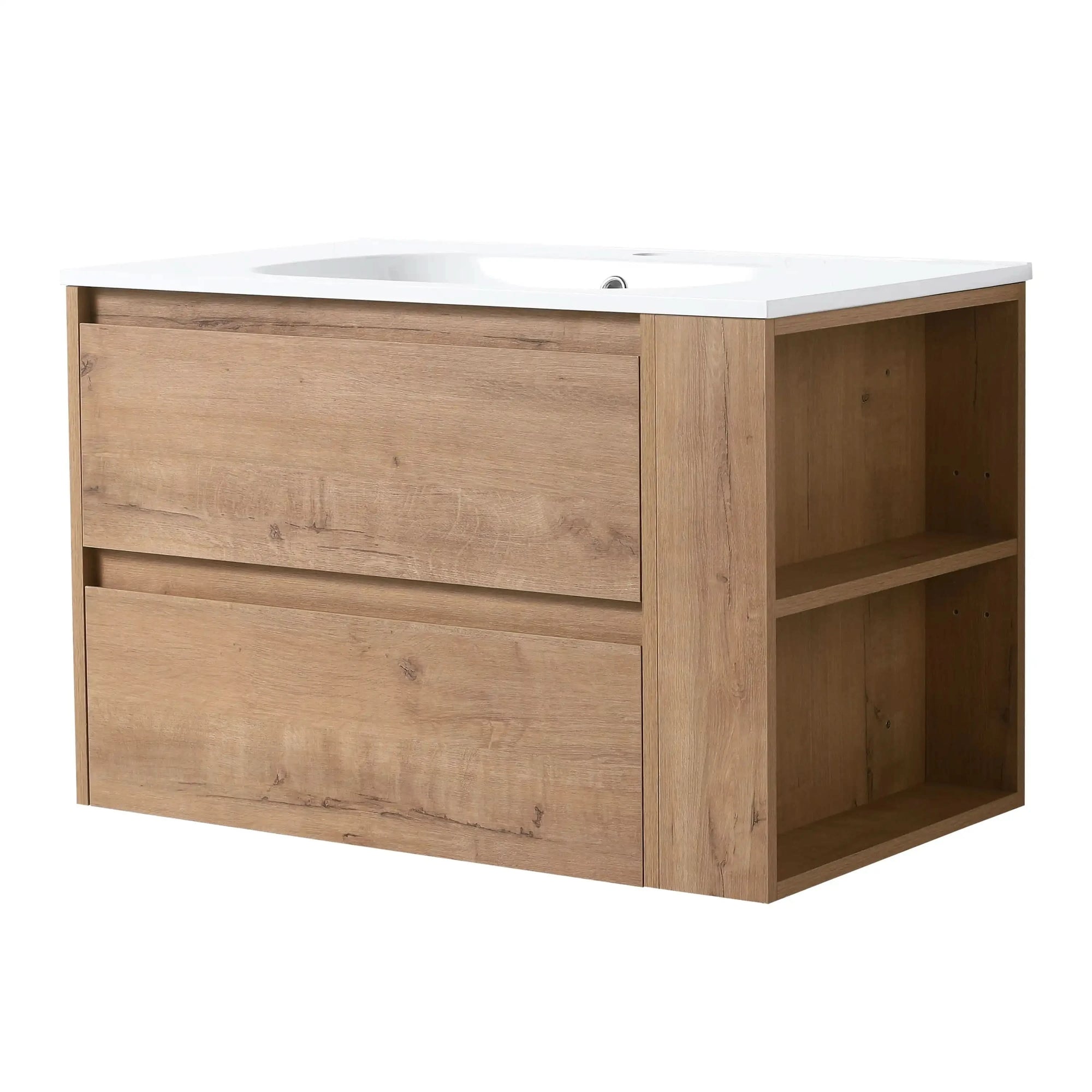 Wall-Mounted Bathroom Vanity with Gel Sink & Soft Close Drawers color: Imitative Oak