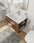 30" bathroom vanities brown wall-mounted vanity in modern bathroom setting | Ace Decor