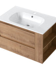30" bathroom sink vanity with drawers in oak finish with side open shelves and wall-mounted design | Ace Decor