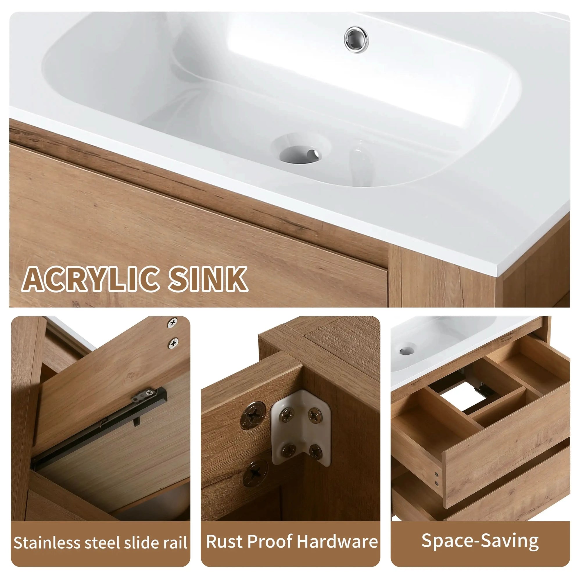 Wall-Mounted Bathroom Vanity with Gel Sink & Soft Close Drawers color: Imitative Oak