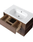 30" bathroom vanities brown with open drawer storage compartments and ceramic sink | Ace Decor