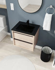 24" wall mounted bathroom vanity top view showing black sink and two-drawer layout | Ace Decor