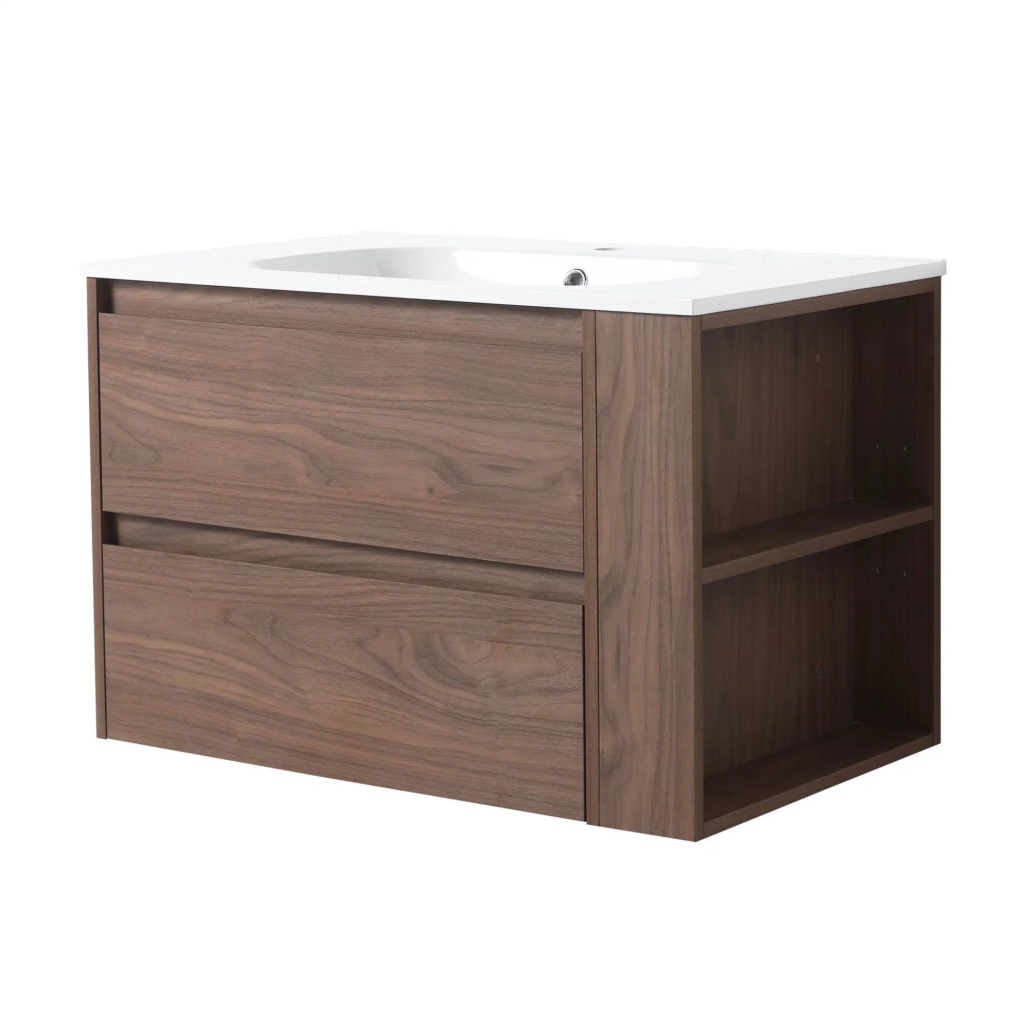 30" bathroom vanities brown wall-mounted vanity with integrated ceramic sink | Ace Decor