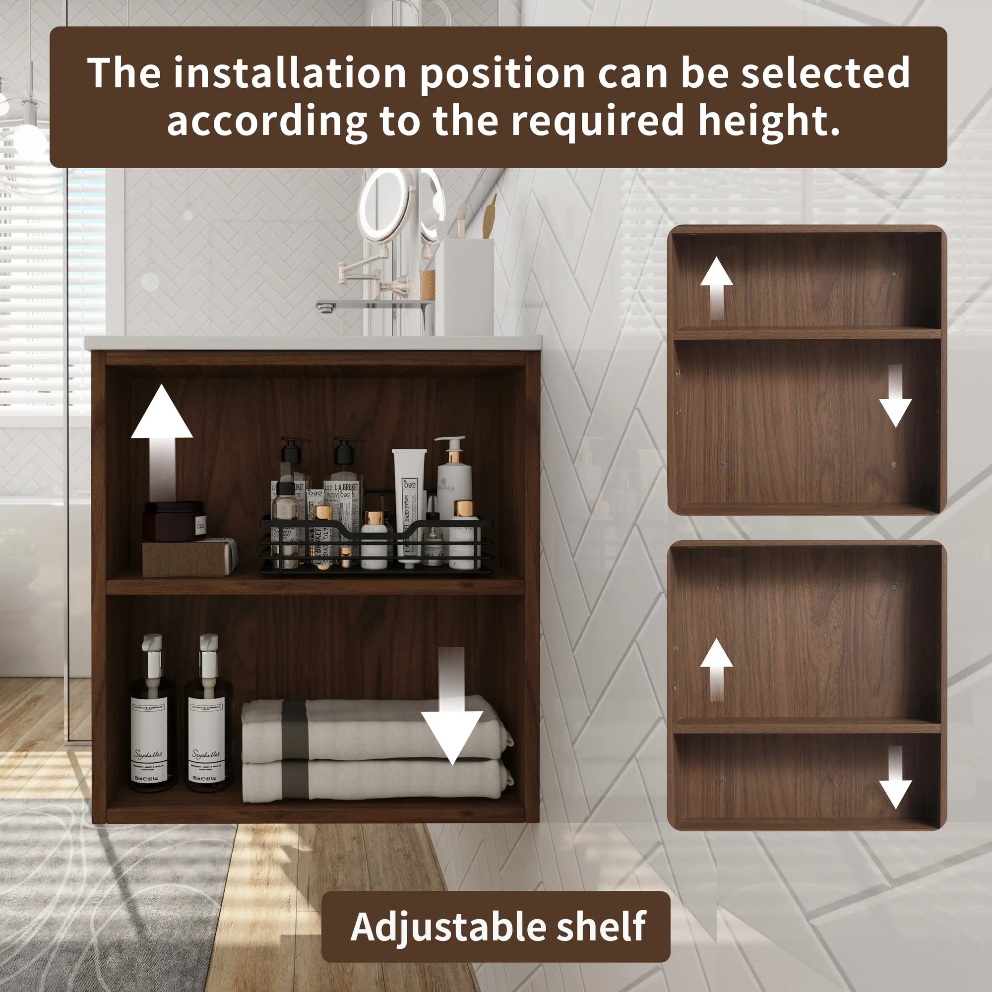 30" bathroom vanities brown floating vanity with adjustable side shelf storage | Ace Decor