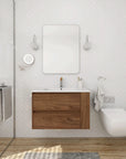 Wall-Mounted Bathroom Vanity with Gel Sink & Soft Close Drawers color: Brown Oak