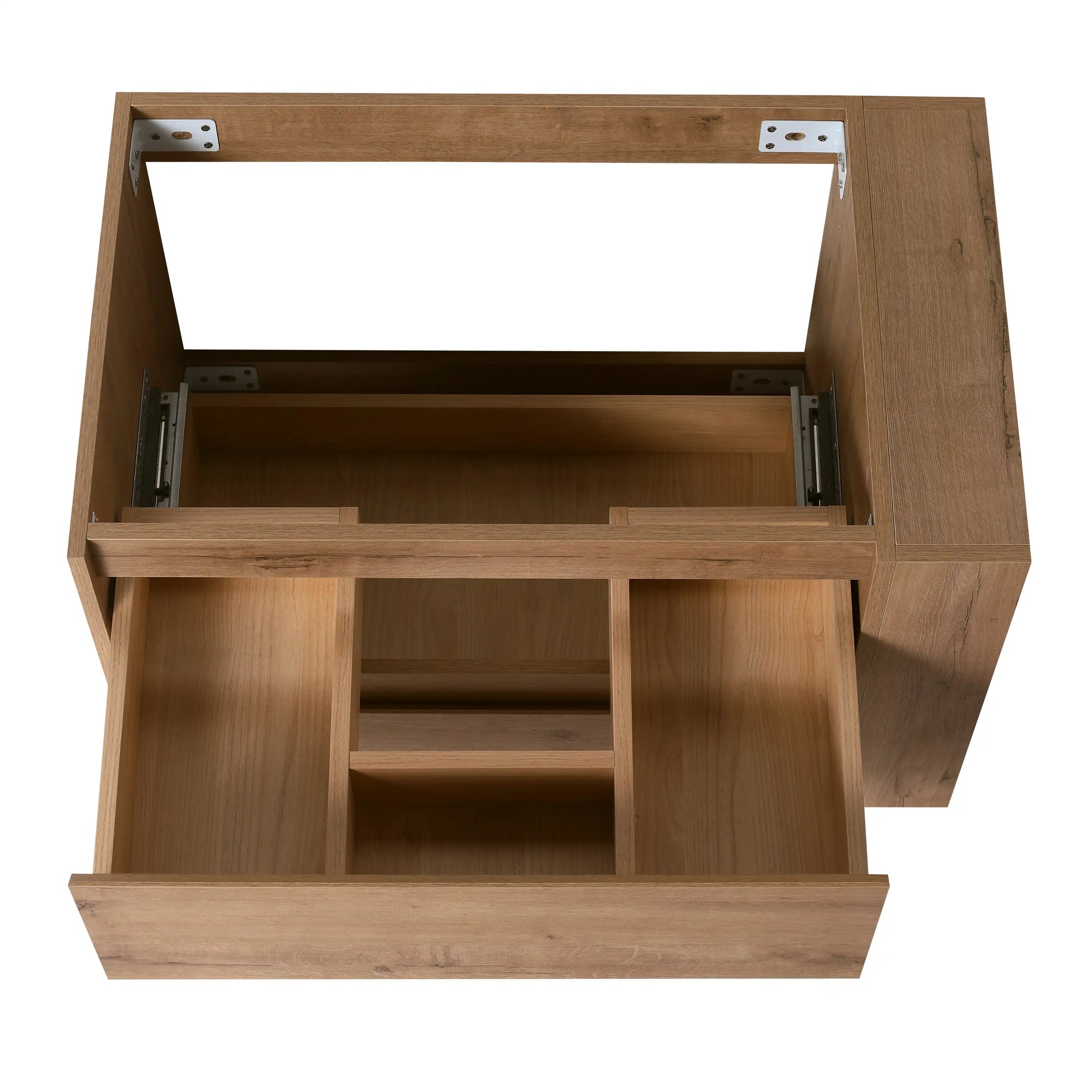 30" bathroom sink vanity with drawers showing internal cabinet frame and storage layout construction | Ace Decor