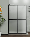 Shower Door Framed Walk-in Frosted glass 4-Divided color:matte black