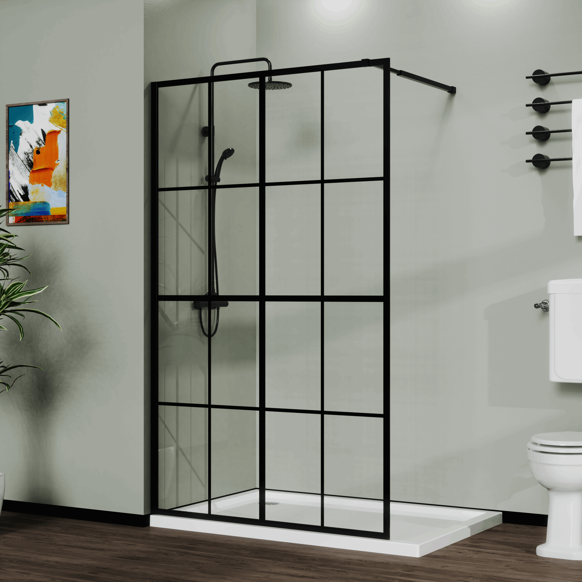 Shower Door Framed Walk-in Matte Black 16-Divided size:46*72